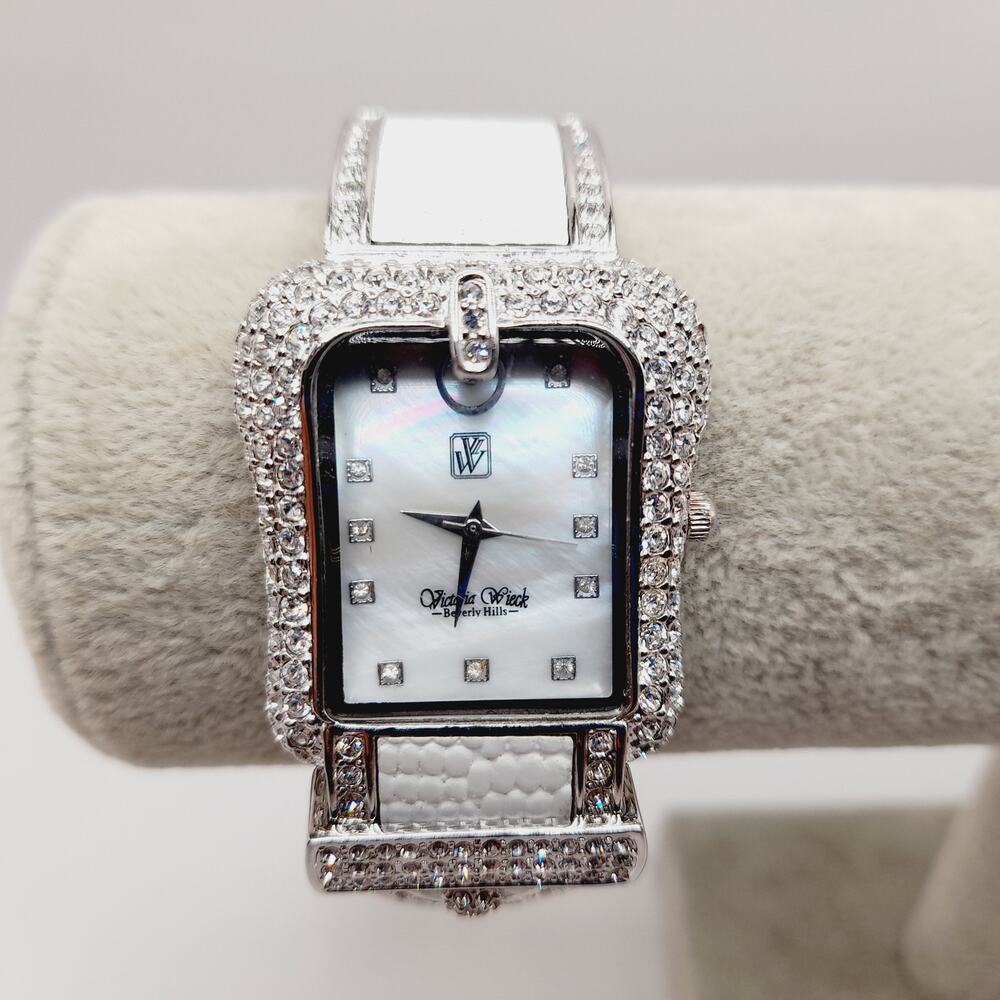 Vintage Victoria Wieck Watch Silver Rhinestone Cuff Stainless Steel Women’s